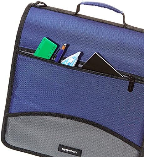 Amazon Basics Durable 3 Ring Zipper Binder with Multiple Pockets and Shoulder Strap, D-Ring Closure, Large Capacity, 4 inches, Blue