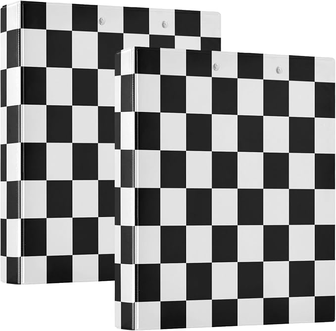ALAZA 3 Ring Binder Black White Checkered Plaid Clipboard Round Ring Binder Holds 1.5 Inch Three Binders Heavy Duty Binders for Office Supplies, 1Pack