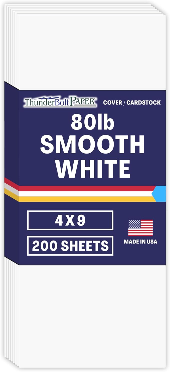 200 Bright White Smooth 80# Card Paper Sheets - 4" X 9" (4X9 Inches) #10 Envelope Insert Size - 80 lb/Pound Cover Weight - Quality Stock - Print Consistency - Smooth Finish