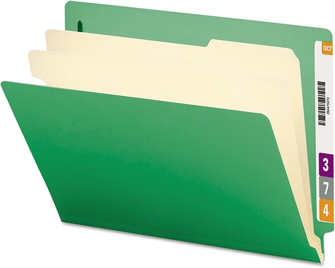 Smead End Tab Classification File Folder, 2 Dividers, 2" Expansion, Letter Size, Green, 10 per Box (26837)