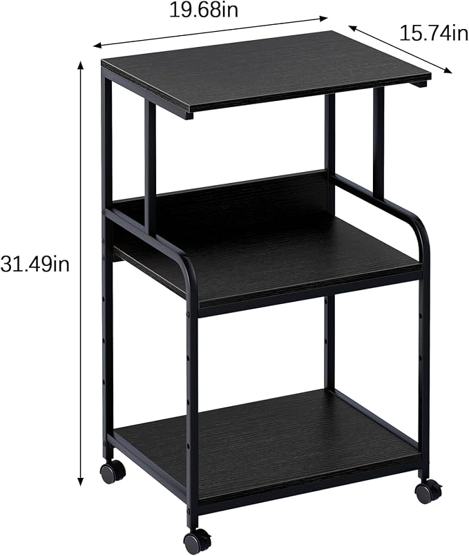 Arbuxzuy Printer Stand with Storage Shelf,3 Tier Printer Cart with Wheels,Mobile Printer Table for Home Office,Stands for Heat Press Scanner Fax,Industrial Style (Black)