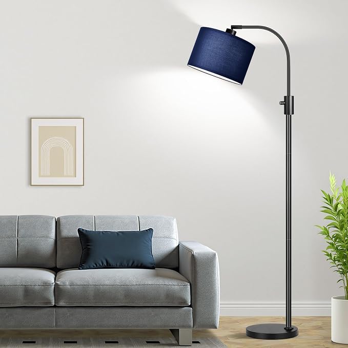 Nintiue Upgraded Modern Arc Dimmable Tall Standing Floor Lamp with Blue Shade, 1200 Lumens LED Bulb Included, for Living & Reading Room, Bedroom, Office & Nursery, Black