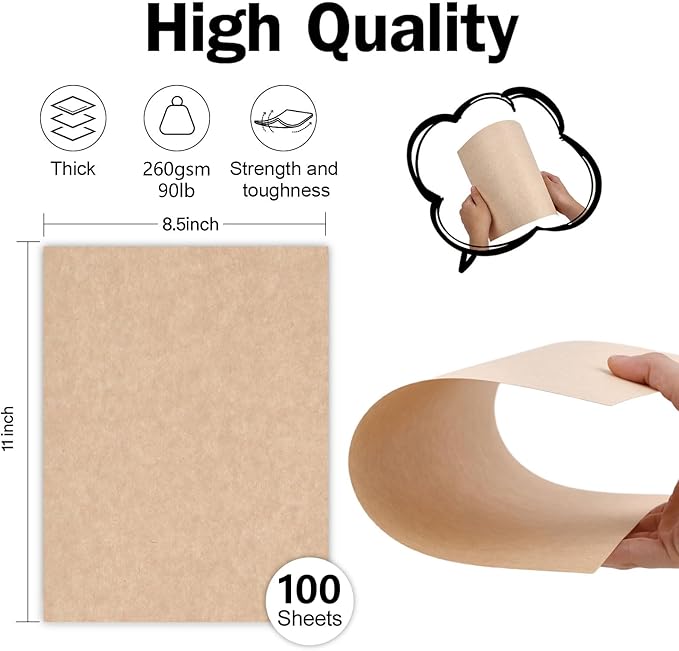 100 Sheets Parchment Cardstock 8.5 x 11 Textured Printer Paper, Goefun 90lb Tan Card Stock Printer Paper for Scrapbooking, Cardmaking, Invitations and Crafts (Pack of 2)