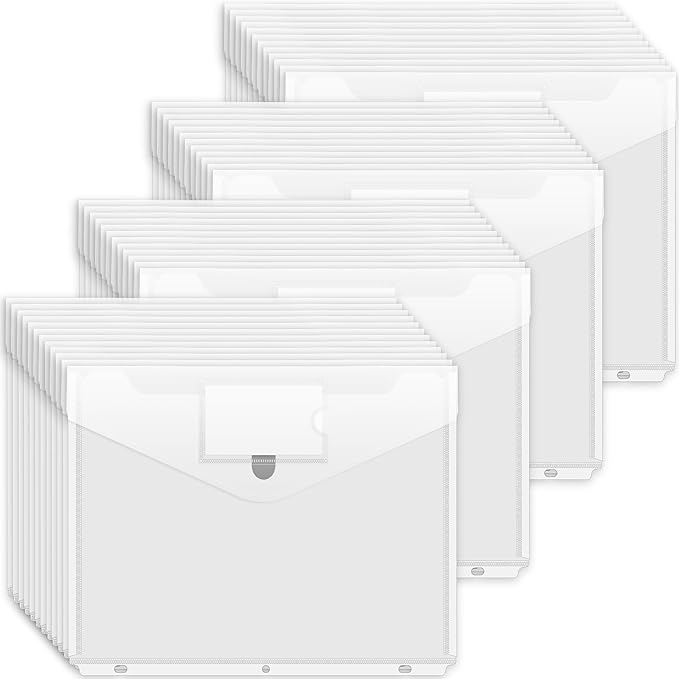 Forvencer Binder Pocket, 48 Pack Super Heavyweight Poly Binder Pocket | Binder Sleeve with Tight Closure, Binder Folders Side Loading, 3 Ring Binder Pocket, Binder Dividers with Pockets, Clear