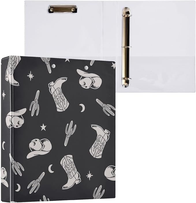 Western Cactus Cowboy Black Decorative 3 Ring Binder 1.5 Inch Large View Binders with Pockets File Organizer for Office College School, 2 Pack
