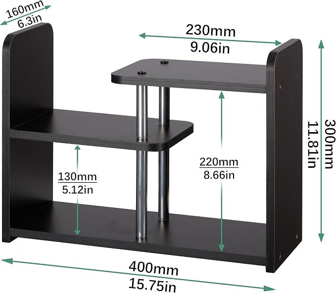 Desktop Organizer,Office Storage Rack,Wood Small Bookshelf,Black | Display Shelf,Office Shelf,Desk Organizer Small Tabletop Hutch for Office,Dorm,Living Room,Counter Top