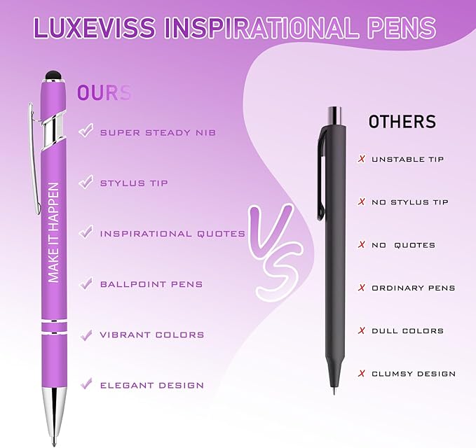 Luxeviss 9 Pcs Inspirational Pens Bulk - Motivational Ink Ballpoint Pen with Quotes Stylus Tip Nurse Gifts for School Coworkers Office Supplies Black Ink