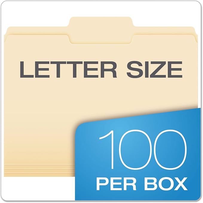 Pendaflex File Folders, Letter Size, Manila, 1/3 Cut, 100/BX (752 1/3-2)