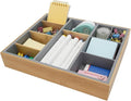 Office Drawer Organizer, Bamboo Desk Drawer Organizer with 4 Removable Dividers, Desk Organizers and Accessories with 10 Adjustable Compartments for Office Home Gray