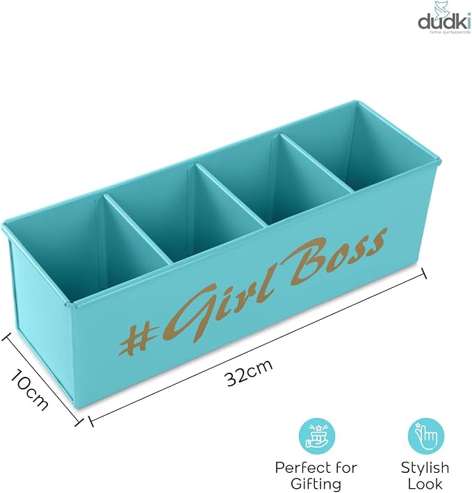 DUDKI HOME QUINTESSENTIALS 4 Compartments Pen Holder and Makeup Stand - Gift Office Desk Accessories Décor Storage Multi-functional Pen Organizer for Countertop Desk