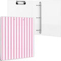 Colarr Pink Stripe 3 Ring Binder 1 Inch with Clipboard Interior Pockets, Cute Preppy Round Ring Binder for Office Supplies & File Folder Organization