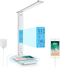 Desk Lamp with Wireless Charger: USB Charging Port, Table Lamp with Clock, Desk Lamps for Home Office College Dorm Room Essentials