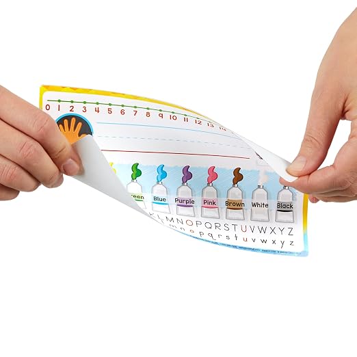 Really Good Stuff Primary On-the-Go Desktop Nameplates, 24-Pack | Ages 5+, Kindergarten+, Self-Adhesive Vinyl with Left/Right Directions, Alphabet, Colors and Number Line