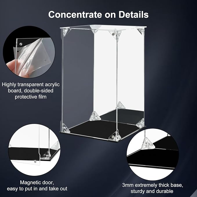 Acrylic Display Case Clear Action Figure Display Case with Mirrored Back, Dustproof Protection Display Box Alternative Glass Case for Collectibles Figures Models Doll Toys (6x6x10 inch; 15x15x25 cm)