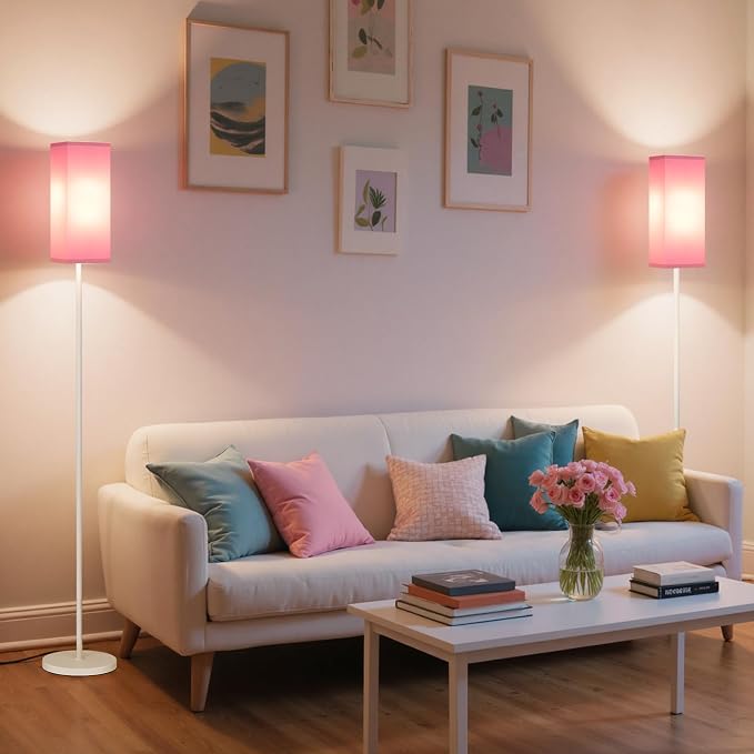64.6" Floor Lamp, Pole Lamp with Foot Switch, Modern Standing Lamp Shade, Minimalist Freestanding Lamp (Bulb Not Included), for Living Room, Bedroom Office ETL Listed,White and Pink WP07LD05