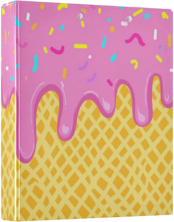 Caikeny 3 Ring Binder Ice Cream Colorful 1.5 Inch Binders Round Ring Clipboard with 2 Pockets for Office Supplies