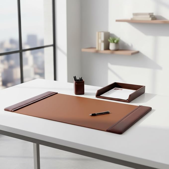 Dacasso Leather Desk Set, 3-Piece, Mocha