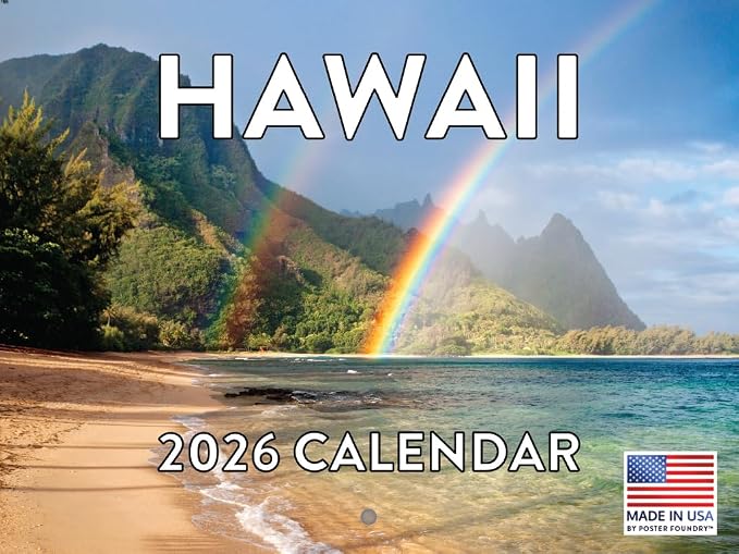 Hawaii Calendar 2026 Hawaiian Tropical Gifts Beach Maui Kauai Wall 12 Month Monthly HI Scenic Souvenirs Hawaiian Themed Gifts | American Made In The USA