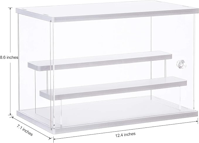 CECOLIC Acrylic Display Case Clear Display Storage Box Countertop Cube for Collectibles, Action Figures, Miniature Figurines Dustproof Protection Storage & Organizing (White, 12.4x7x8.6in)