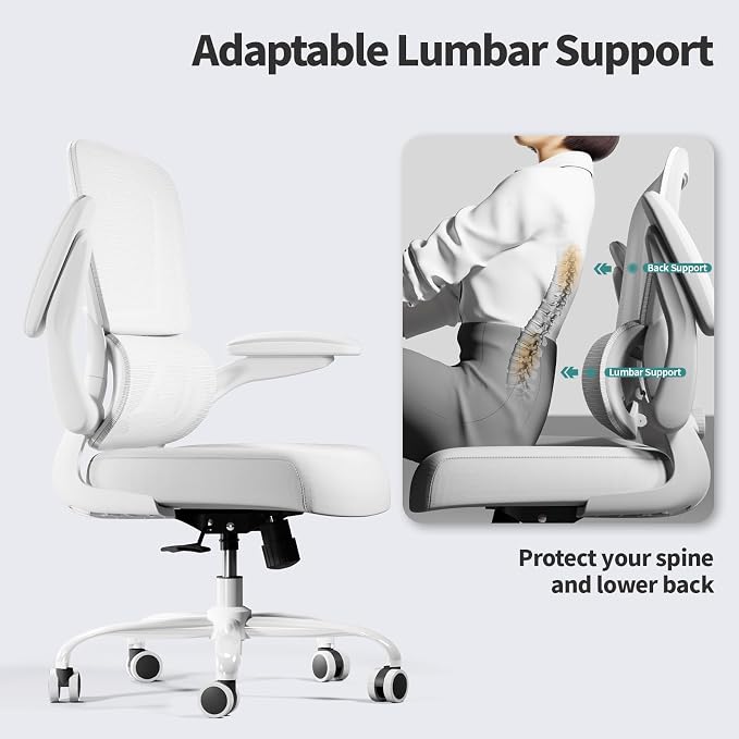 TRALT Office Chair - Ergonomic Desk Chair with Adjustable Lumbar Support, Mesh Computer Chair, Executive Chair for Home Office Comfortable Lumbar Support (1, White White)