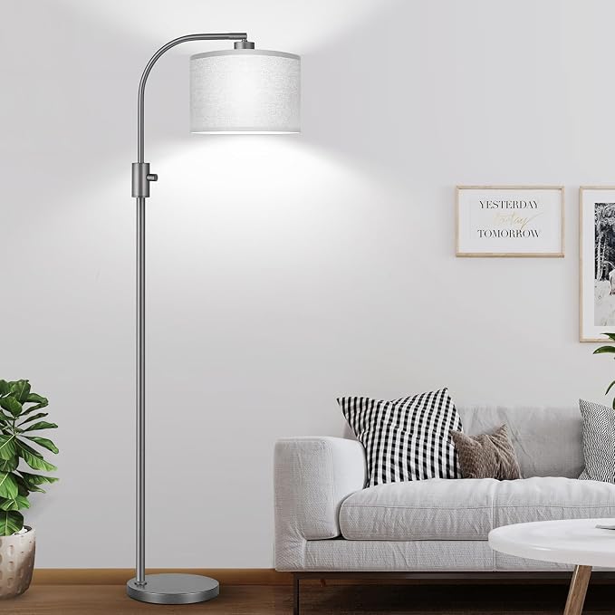 Nintiue Upgraded Modern Arc Dimmable Tall Standing Floor Lamp with Gray Shade, 1200 Lumens LED Bulb Included, for Living & Reading Room, Bedroom, Office & Nursery, Gray