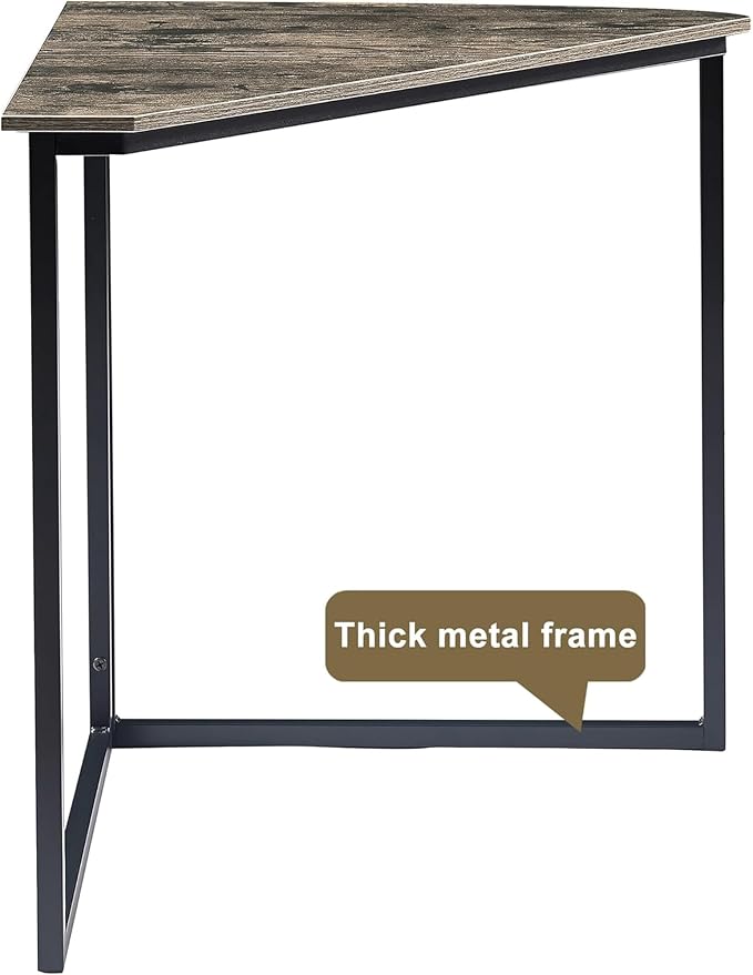 VECELO Corner Desk,Office Tables for Living Room for Small Space Triangle Computer Desk with Steel Frame Corner Shelves with Metal Frame Writing Desk for Workstation Classic Grey 30.5"