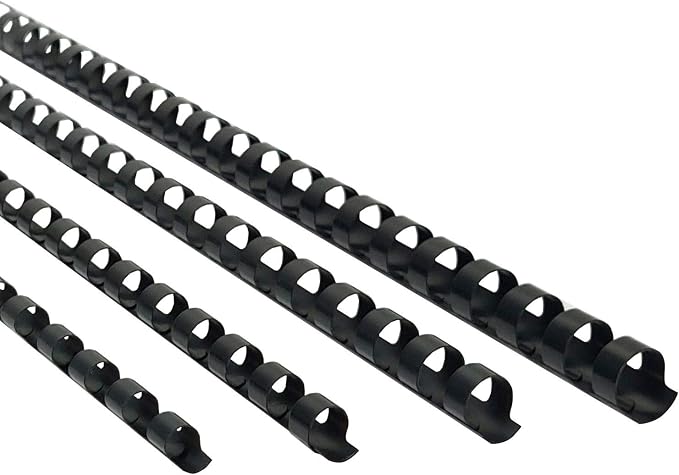 Rayson CR681012-BK Plastic Comb Binding Ring, 1/4in,5/16in,3/8in,1/2in, 19-Ring Letter Size, Black Comb Spines, Multi-Size Pack of 100