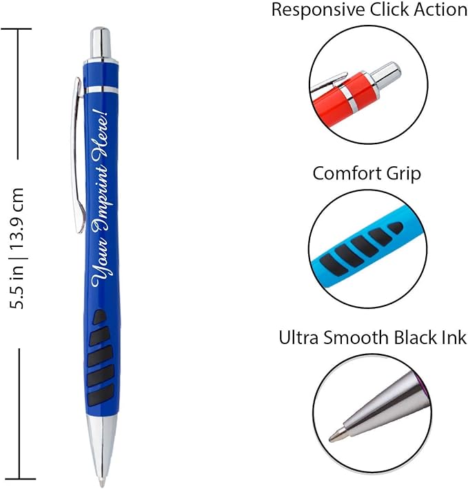 ExpressDesigns™ - Your Name or Imprint on our Custom Printed Addison Ballpoint Pen - Rubber Grip For Writing Comfort And Control, black ink, medium point - 12 Pack (Assorted)