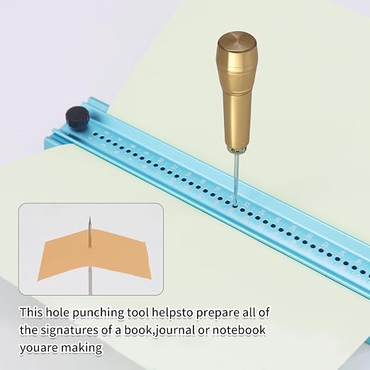 Bookbinding Hole Punching Kit, Complete Set with Awl, Cradle, Aluminum Alloy, Self-Locking Design for DIY Crafts, Notebooks, Journals, Planners (Bidirectional Limit)