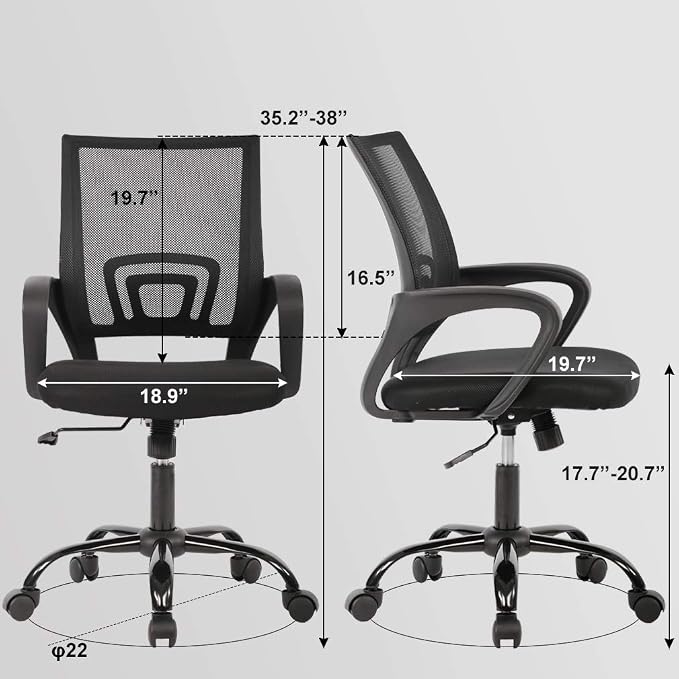 BestOffice Ergonomic Office Chair | Mid-Back Swivel Desk Chair | Black | with Lumbar Support, Adjustable Height & Breathable Backrest | Sponge Seat & Rolling Wheels | for Home, Office | Pack of 3