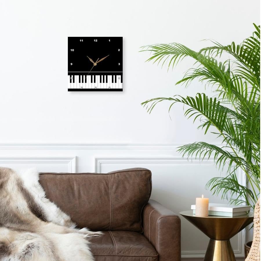 3dRose Black Piano Edge - Baby Grand Keyboard Music Design for Pianist Musical Player and Musician Gifts - Wall Clock, 10 by 10-Inch (DPP_112947_1)