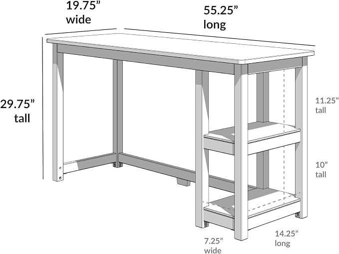 Plank+Beam Classic Desk, 55 Inch, with Shelves, Natural | Wooden Computer Desk with Shelves, Non-Toxic Finishes, Large Desk Space, Engineered Wood, Matching Style, Solid Wood