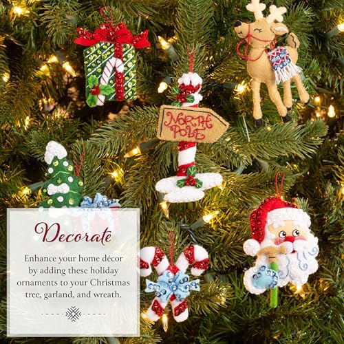 Bucilla, Felt Applique 6 Piece Ornament Making Kit, North Pole This Way, Perfect for DIY Arts and Crafts