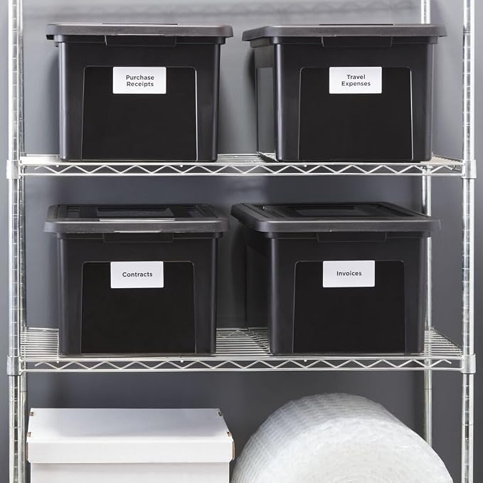 Staples Plastic File Box with Snap Lid, Letter/Legal Size, Black, 2/Pk | Stackable storage box keeps hanging files organized and protected.