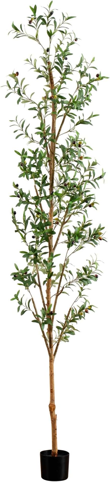 Nearly Natural 9 ft Artificial Olive Tree with Natural Trunk Floor Plant | Lifelike Fruits and Minimalist Leaves, Non-Decorative Nursery Planter, Elegant Statement Piece for Foyer or Office Decor