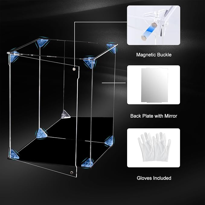 Acrylic Display Case Clear Action Figure Display Case with Mirrored Back, Dustproof Protection Display Box Alternative Glass Case for Collectibles Figures Models Doll Toys (8x8x10 inch, 20x20x25 cm)