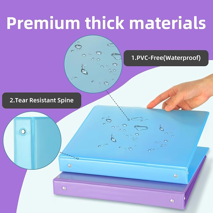 1 Inch Binders 3 Ring with 2 Interior Pockets, Holds 200 Sheets Letter Size Pape, Versatile Binders for Office Home School, Colored, 6 Pack