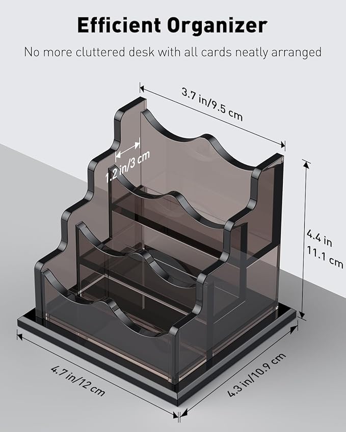 Uniclife Acrylic Business Card Holder for Desk 3 Slots Horizontal Business Card Display Stand for Men and Women Desktop Name Card Organizer Card Stand for Office Home, 180 Card Capacity, Black