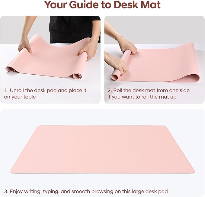 Leather Desk Pad Protector, Office Desk Mat, Large Mouse Pad, Non-Slip PU Leather Desk Blotter, Waterproof Computer Desk Writing Pad for Office and Home (Light Pink, 47.2" x 23.6")
