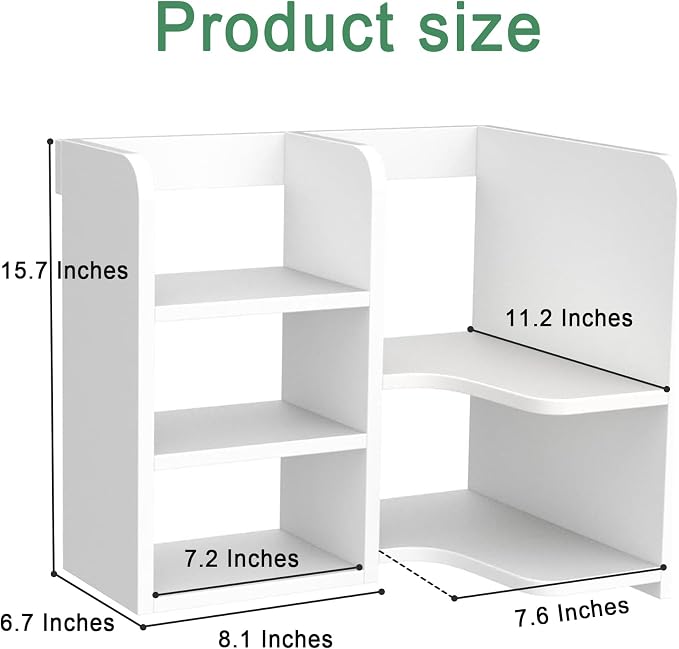 Desk Shelf,Small Bookshelf,Wooden Desk Hutch Desk Organizers,White Desktop Bookshelf and Accessories Storage Display Rack in Home Office Dorm,Freestanding Desk Shelf