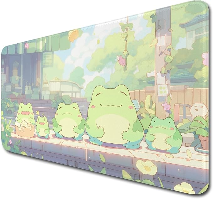Green Anime Cute Forg Big Mouse Pad,XL 11.8x31.5 inch Large Gaming Mouse Pad,Non-Slip Base Desk Mat,Extended Game Mousepad Keyboard Pad Long Desk Pad Home&Office