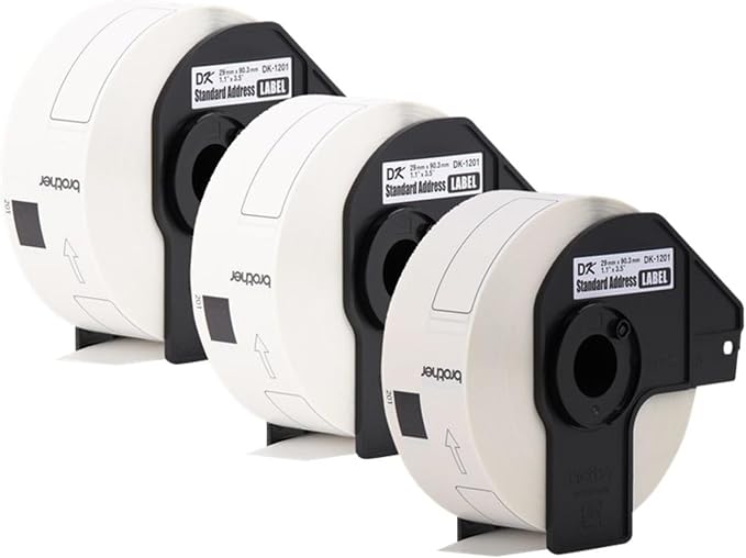 Brother Printer Genuine Die-Cut Standard Rolled Address Labels QL Printer, (DK12013PK), 3 Pack Roll