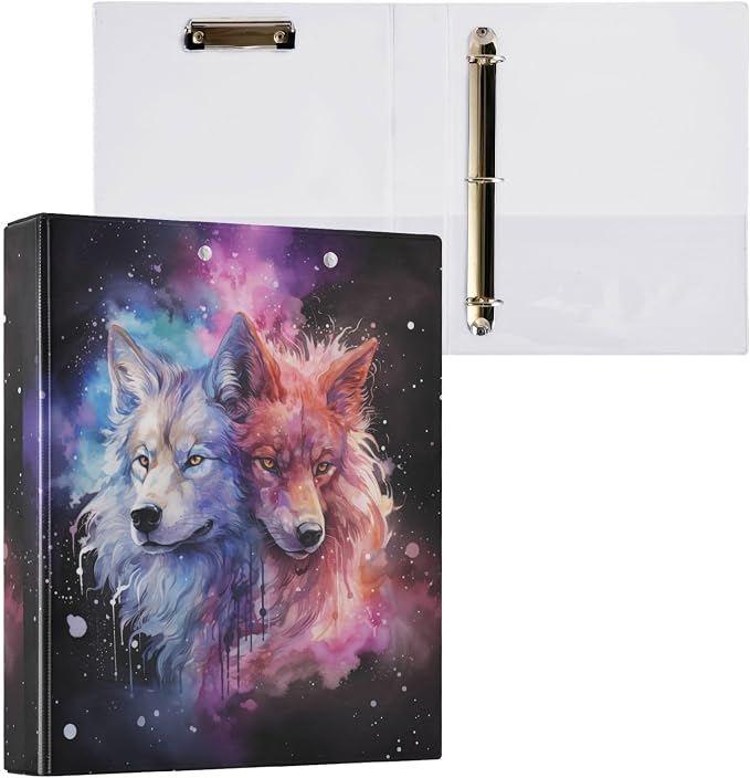3 Ring Binder, Space Galaxy Wolf File Folder Holds 200 Sheets File Storage for Women Men School Office Supplie