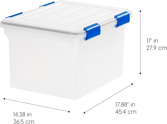 IRIS USA WeatherPro File Box Organizer, Letter/Legal, 32 Qt. 3-Pack, Clear | Store letter and legal documents safely with weather-resistant protection and space-saving stackable storage