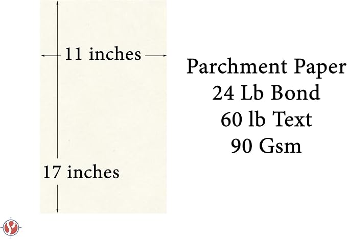 New White Stationery Parchment Paper | 24 Lb Bond / 60 lb Text / 90 GSM Paper | 50 Sheets Per Pack | 11” x 17” Inches