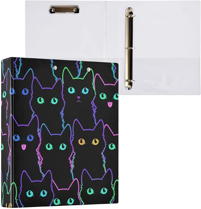 3 Ring Binder, Colorful Neon Cat File Folder Holds 200 Sheets File Storage for Women Men School Office Supplie