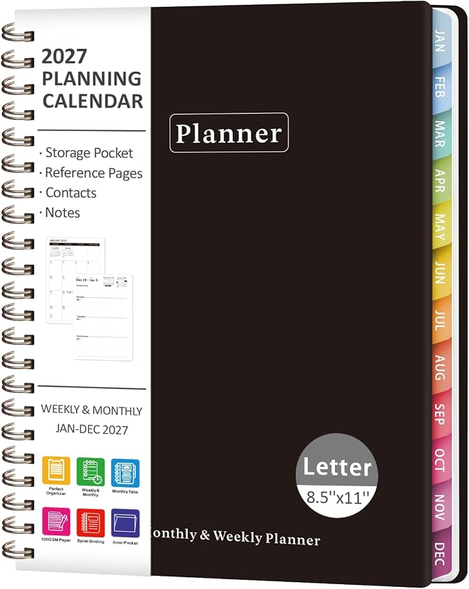 2027 Planner, Weekly and Monthly Calendar Planner Book, JAN 2027 - DEC 2027