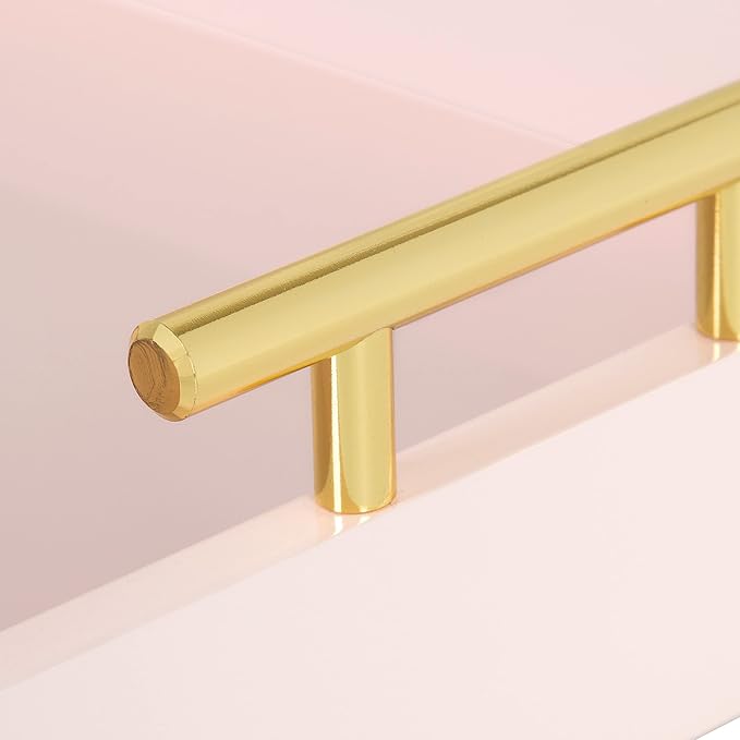 Kate and Laurel Lipton Decorative Tray with Polished Gold Metal Handles, Soft Pink