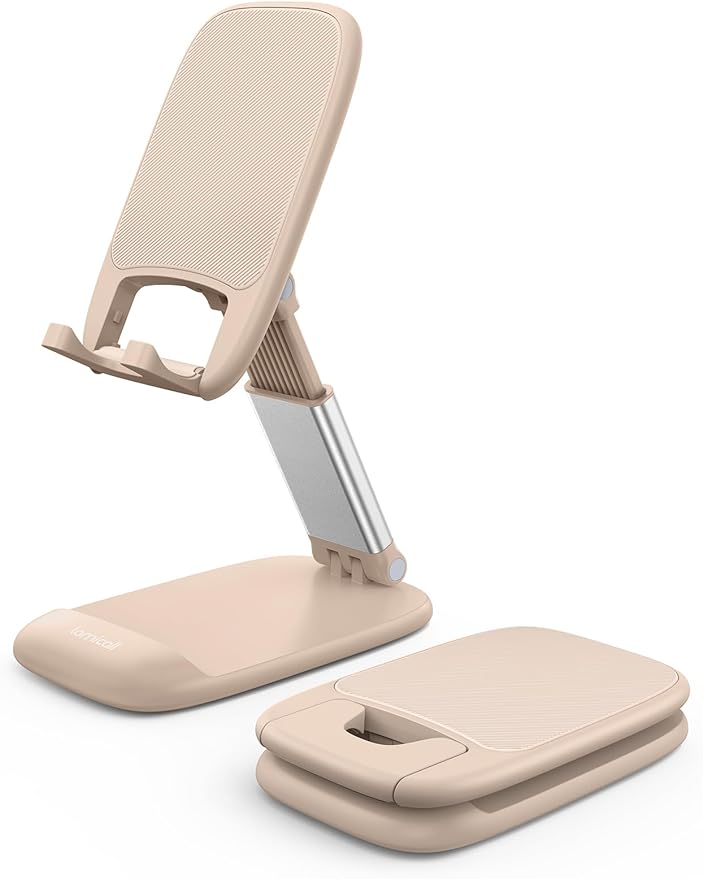 Lamicall Khaki Phone Holder for Desk - Cellphone Stand Khaki Desk Accessories Desktop Office Must Have Compatible with iPhone, 4-8'' Smartphone
