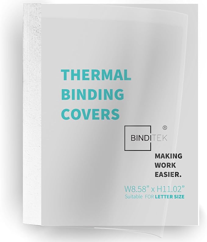 Binditek Thermal Binding Presentation Covers, 1/8 Inch Spine,White,10 Pack | Thermal Binding Covers, 30 Sheets Capacity, Ultra Clear Front, White Paper Back Cover, Letter Size, for Students & Coworkers